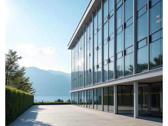 Außenansicht des modernen AlpineVibe Academy Büros in Zürich mit Blick auf den See