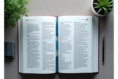 Ein offenes Lernhandbuch auf einem Schreibtisch