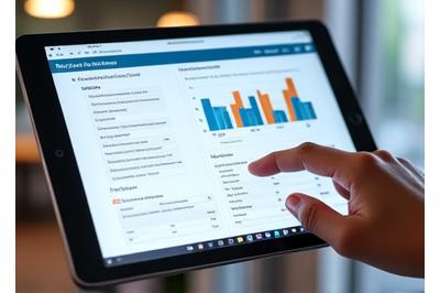 Grafiken und Diagramme auf einem Tablet, die einen Marktanalysebericht darstellen