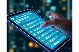 Ein Computermonitor zeigt eine interaktive Umfrage zur Bedarfsanalyse und KI-gestützte Lernpfadempfehlungen.