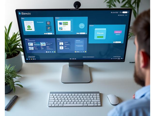 Ein Bildschirm zeigt verschiedene Kollaborationstools wie Slack, Microsoft Teams und Zoom, symbolisierend digitale Werkzeugbeherrschung.